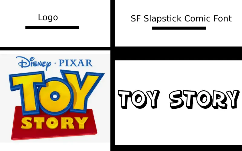 Toy Story logo vs SF Slapstick Comic Font Comparison Example