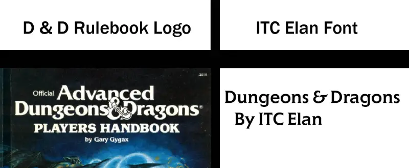 D & D rulebook logo vs ITC Elan Font similarity example