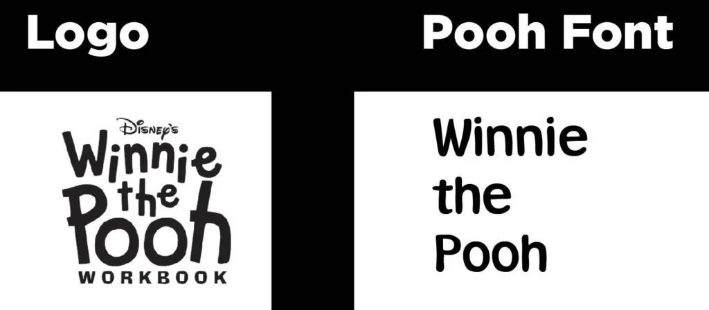winnie the pooh logo vs winnie the pooh font comparison and example