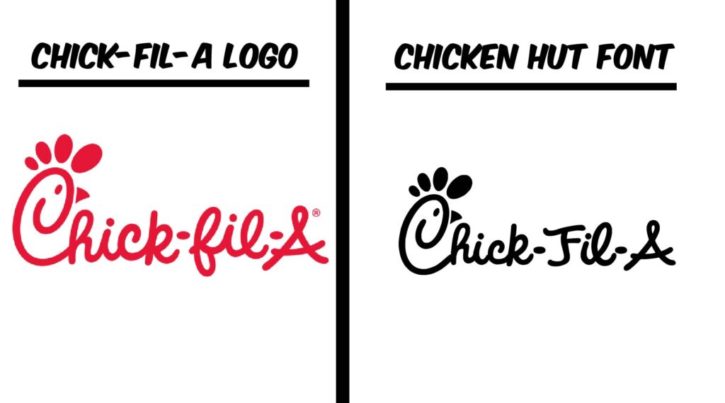 Eat more Chikin logo vs Fill-A font similarity