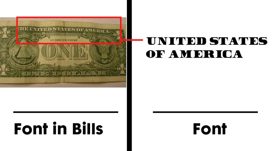 Dollar bill font vs font on dollar bill logo similarity example