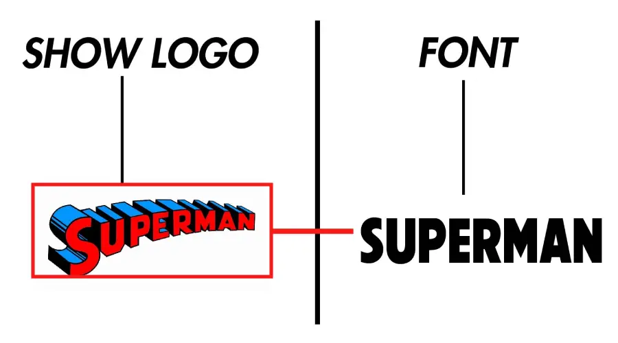 superman logo vs up up and away font