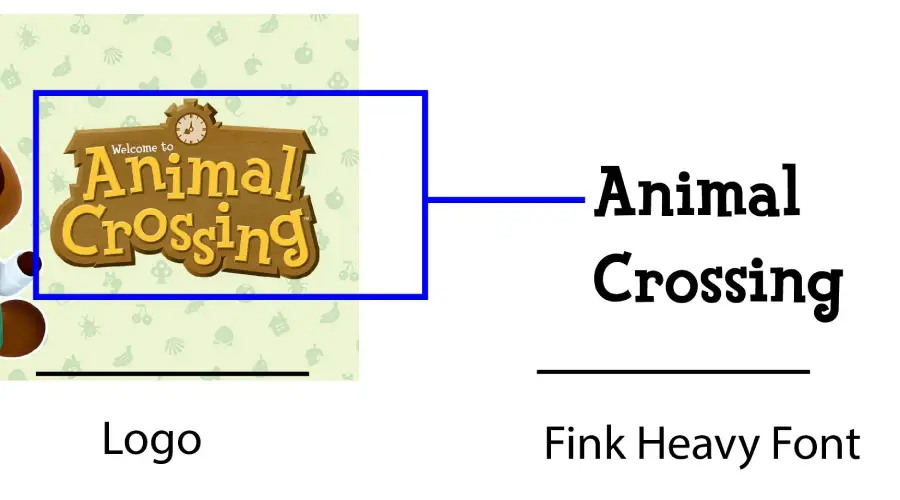 Animal Crossing logo vs Fink Heavy Font similarity example